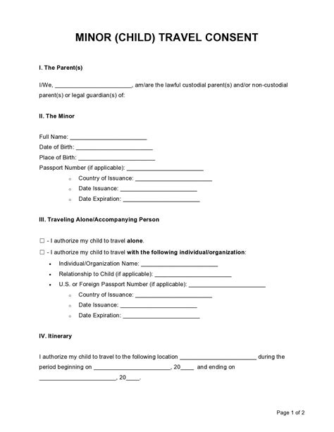 printable child travel consent forms word  child travel