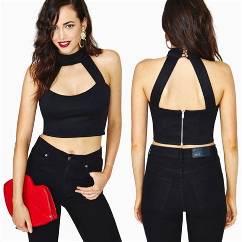 Last One Sexy Halter Cropped Tops For Women Push Up Bra Zipper Hollow