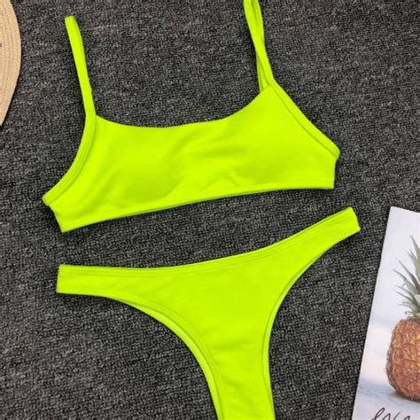 Summer Bathing Suit 2019 Beach Neon Bikini Set Women Sexy Micro Push Up