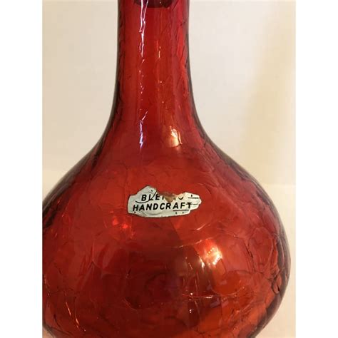 1970s Blenko Red Crackle Glass Decanter Chairish