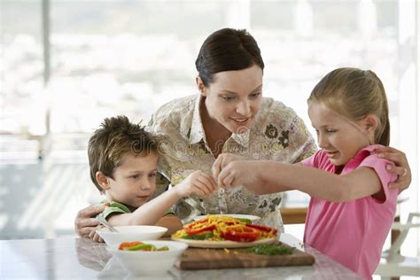 family preparing meal   kitchen stock image image