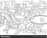 Zabaw Plac Dzieci Kolorowanki Playground Ilustracja Wektorowa Bieli Czerni Piłka Stockowa Wektor sketch template