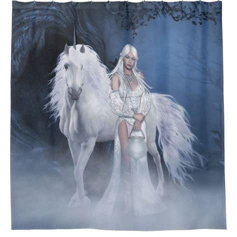 White Lady And Unicorn Shower Curtain