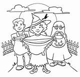 Halloween Coloring Pages Trick Treat Kids Color Costumes Treating Printable Treats Waiting Print Printables Worksheet sketch template