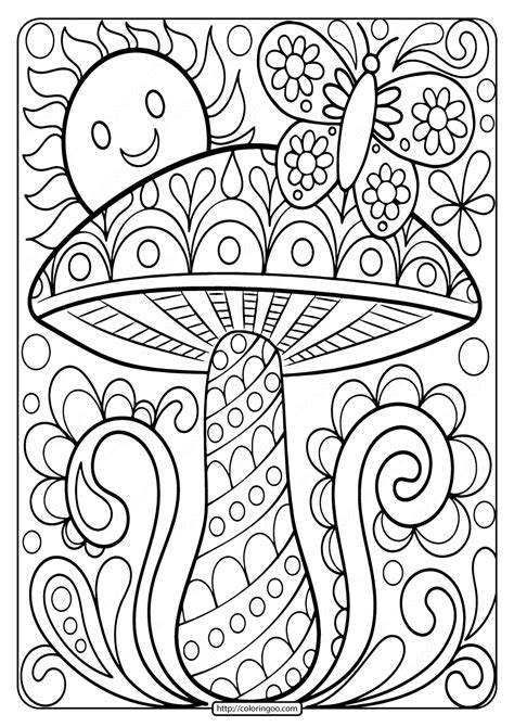 printable mushroom adult coloring page