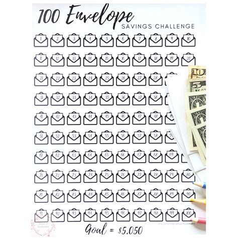 printable  envelope challenge chart customize  print