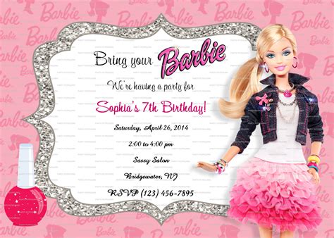 custom barbie fashionista birthday invitation 5x7 digital file