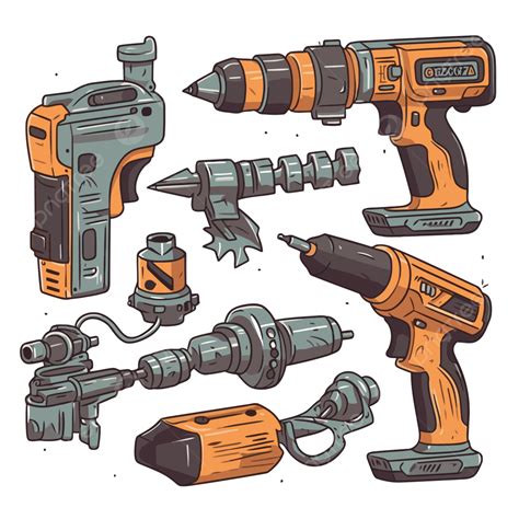 power tools vector sticker clipart set  modern hand drawn electric