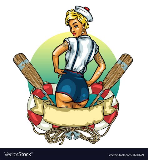 pin up sailor girl isolated on white label vector image