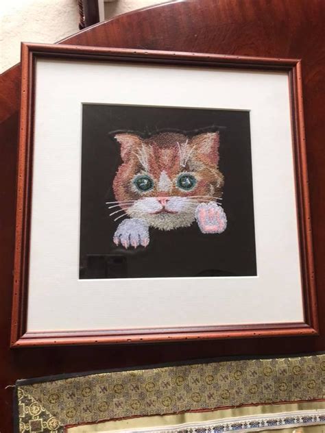 framed  kitten  embroidery design showcase  fauna