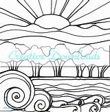 Sunset Coloring Pages Drawing Landscape Sunsets Beach Sun Printable Line Flowers Garden Color Print Sketch Waves Robin Mead Getdrawings Getcolorings sketch template