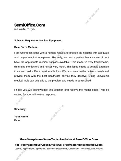 sample letter  requesting medical equipment semiofficecom