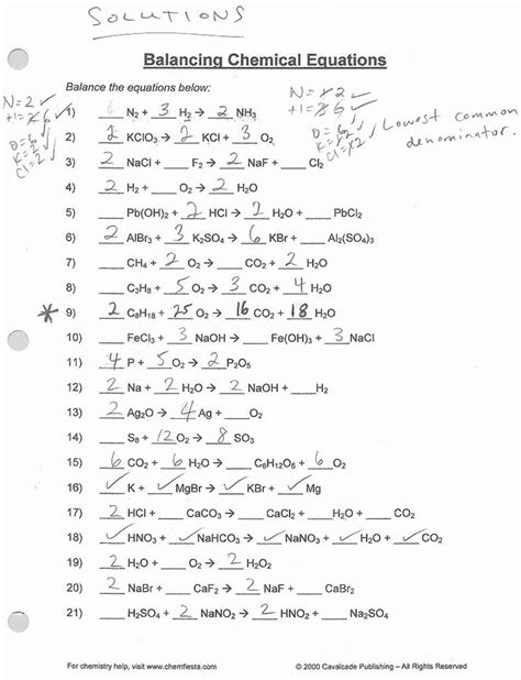 balancing equations worksheet answers   chemical equation