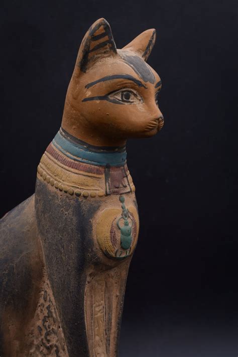 Unique Statue Egyptian Art Goddess Cat Bastet With Scarab
