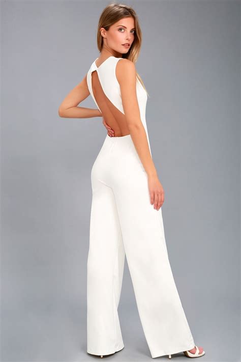 sexy white jumpsuit backless jumpsuit wide leg jumpsuit lulus