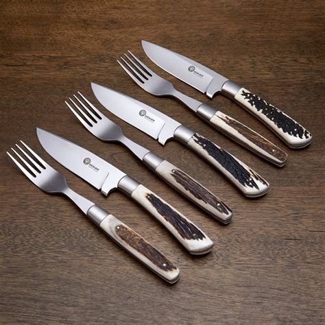 arbolito stag steak knife fork set   boker touch  modern