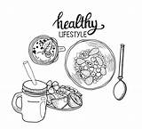 Granola Vector Smoothie Cereal Spoon Bowl Breakfast Fresh Healthy Clip Illustrations Illustration Similar sketch template