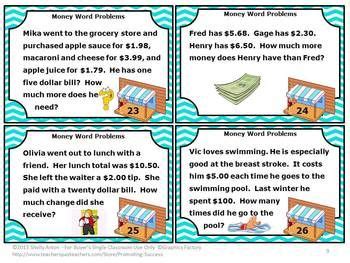 money word problems task cards  grade math centers activities