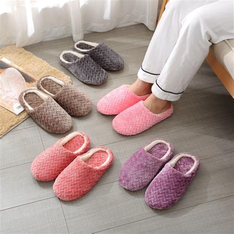 Women Lady Indoor Slippers Cotton Warm Bedroom Furry Slippers Anti Slip