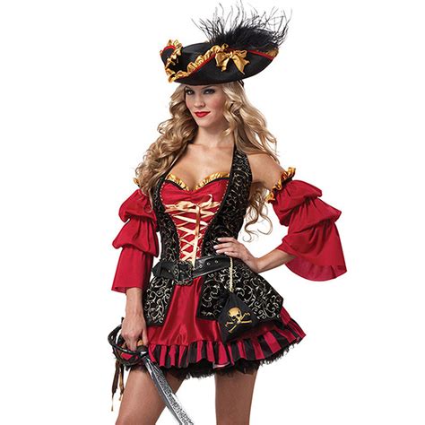 Gold Red Sexy Caribbean Pirate Costume Women Plus Size Cosplay Costumes