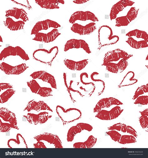 seamless pattern lipstick kisses imprints red stock illustration