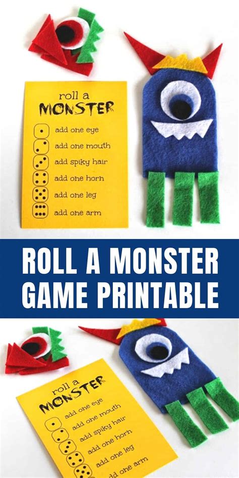 roll  monster game  printable homemade heather