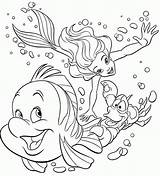 Coloring Mermaid Pages Flounder Fish Litle Animal Kids Little Ariel Colouring Animals Sheets Gif sketch template