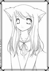 Coloring Anime Cat Pages Girl Print Popular sketch template