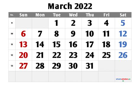 printable blank calendar march    image