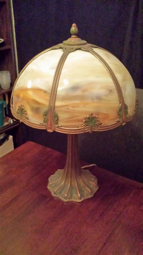 Slag Glass Table Lamp Carmel Colored Glass With A