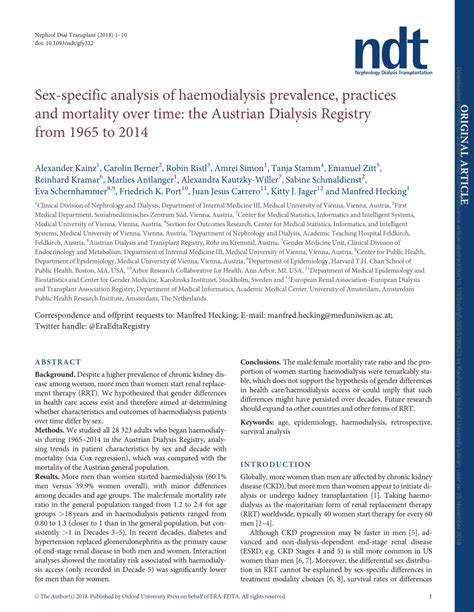 Pdf Sex Specific Analysis Of Haemodialysis Prevalence Practices And