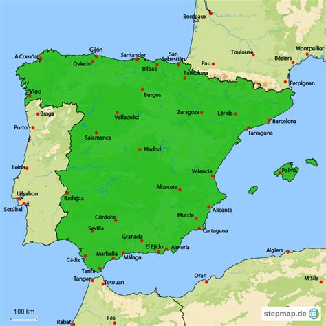 stepmap spanien staedte landkarte fuer spanien