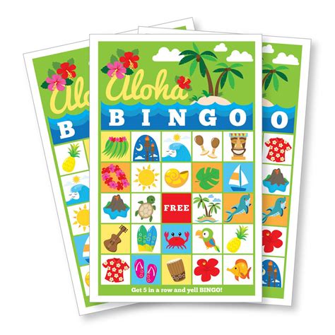 hawaiian bingo game   cards kids printable party game