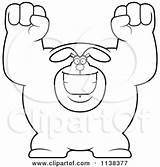 Excited Buff Outlined Cheering Rabbit Clipart Cartoon Cory Thoman Vector Bear Royalty Coloring sketch template