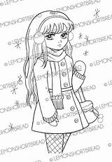 Anime Winter Coloring Pages Sulk Digi Stamp Snow Digital Etsy Girl sketch template