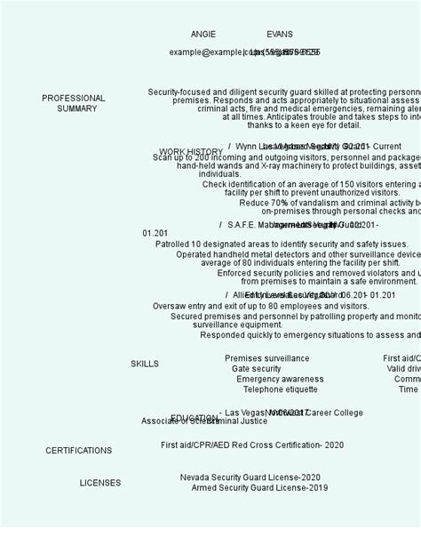 security guard resume examples   template  guide