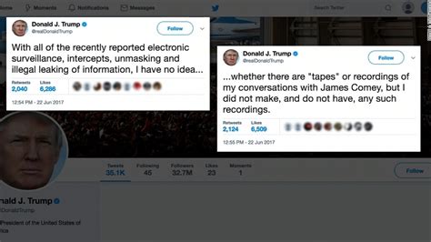 white house responds to comey tape inquiry with trump tweet cnnpolitics
