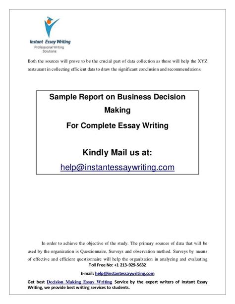 sample report  business decision making  instant essay writing