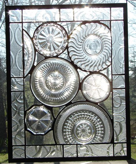Stained Glass Panel Vintage All Clear Plate Panel Custom