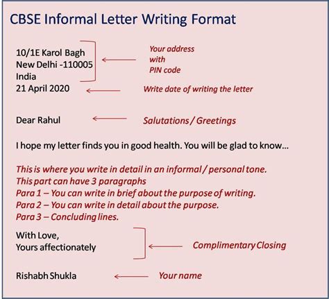 cbse informal letter format letter writing format informal letter
