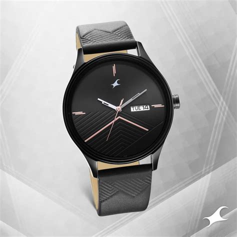 style up black dial leather strap watch for guys fastrack