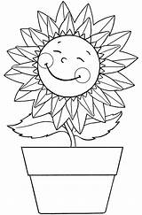 Sunflower Coloring Pot Pages Girls Happy Beautiful sketch template