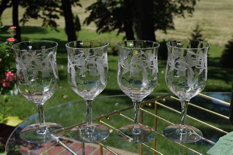 antique etched optic wine glasses set of 5 central glass