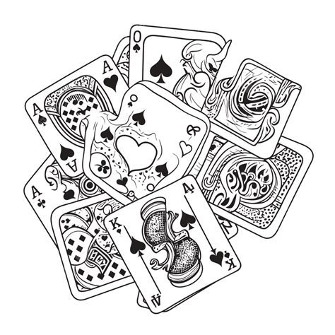 vector playing cards coloring page outline sketch drawing playing