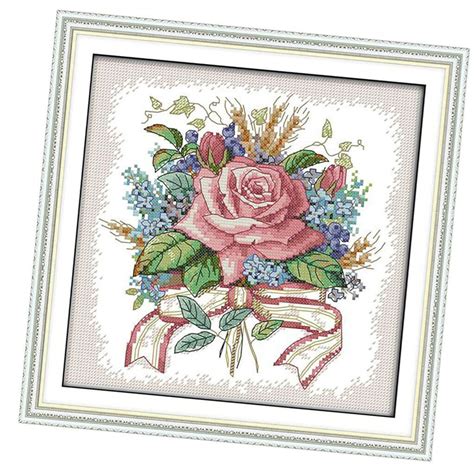 stamped cross stitch kit pre printed flower count  cm etsy