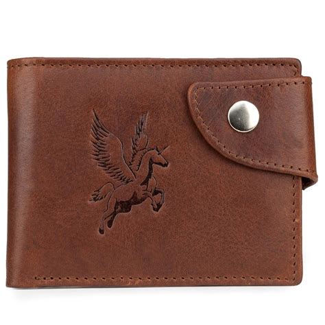 brown textured leather mens wallet  flap button closure escaro