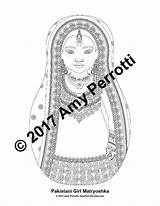 Pakistani Matryoshka Coloring Sheet Folk Doll Printable Dress Amyperrotti sketch template