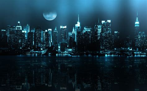 york blue neon lighting   city night view hd