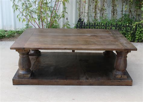 Antique Replica Solid Wood Coffee Table W Pillars Aged