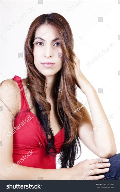 Skinny Latina Woman Standing Red Top写真素材342351995 Shutterstock